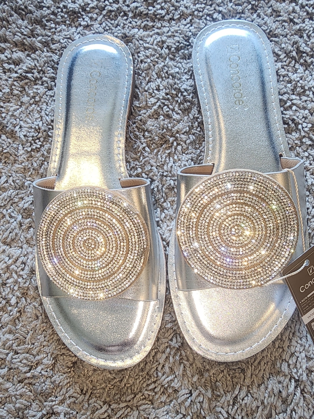 Concetta Silver Crystal-Embellished Slide Mules